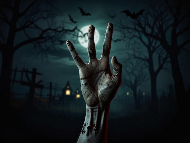 Halloween scary hand rising 3d realistic illustration background