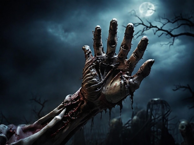 Halloween scary hand rising 3d realistic illustration background