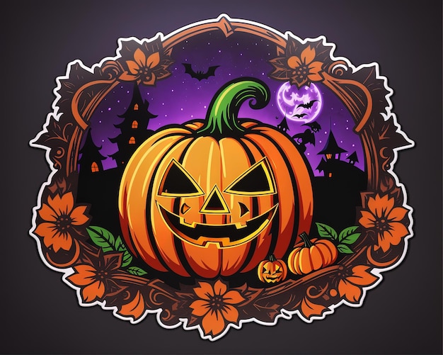 A halloween scary pumpkin skull sticker design