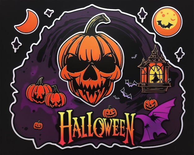 A halloween scary pumpkin skull sticker design