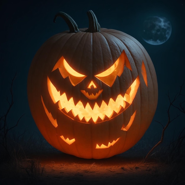 Halloween scene horror background design with devil pumpkins wallpaper generated by AI