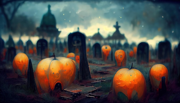 Halloween scene on orange background