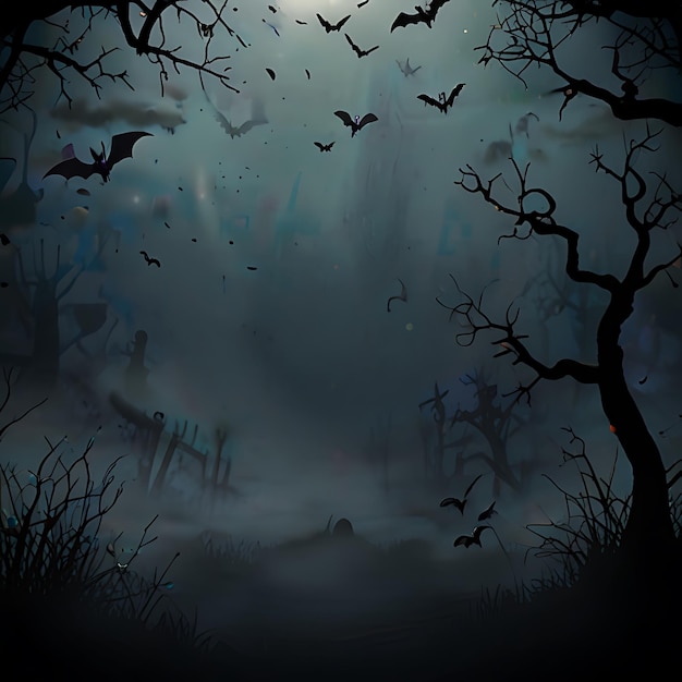 A Halloween scene with bats and bats on the wall