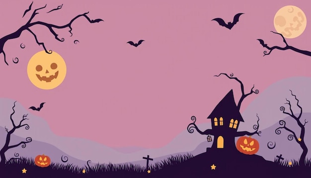 Photo a halloween scene with a castle and bats flying in the sky