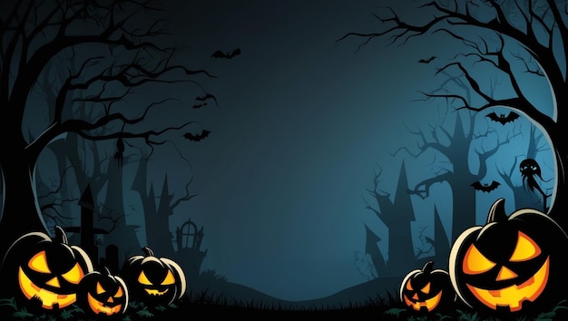 a halloween scene with pumpkins and a dark background