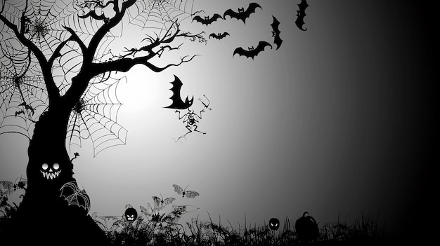 Photo a halloween scene with a spooky house and bats flying in the sky