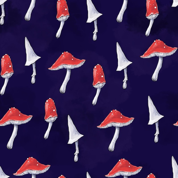 Halloween seamless pattern Background with fly agaric