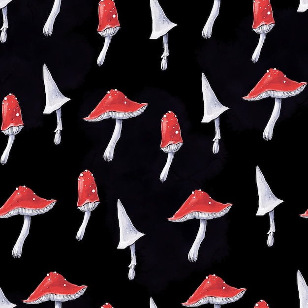 Halloween seamless pattern Background with fly agaric