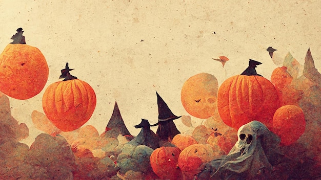 Halloween season festival haunted house ghost background digital painting