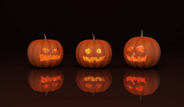 Halloween set of pumpkins 3d render Jack O Lantern halloween pumpkins