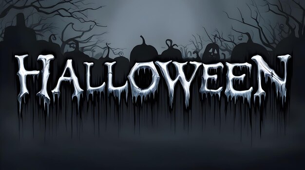 Photo halloween sign spooky halloween scene with chilling gray banner