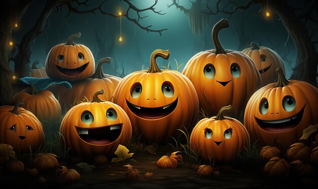 Halloween sinister pumpkins on the background of nature Selective soft focus