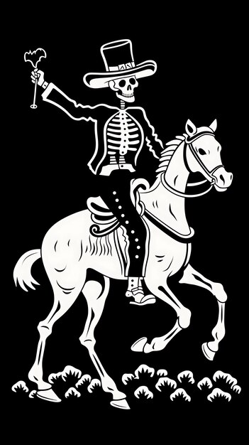 Photo halloween skeleton cowboy design skeleton riding horse cowboy skeleton riding a skeleton horse