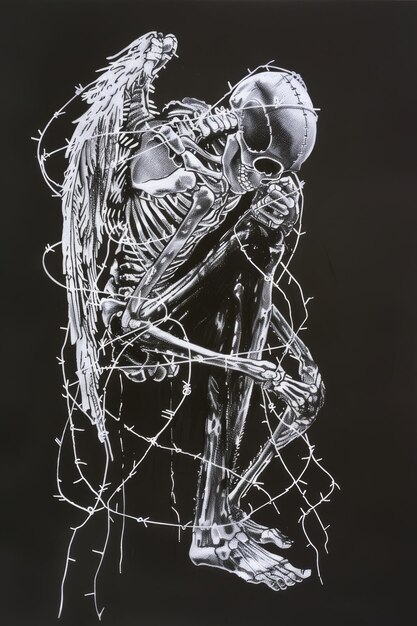 Photo halloween skeleton isolated on black background with copy space for text