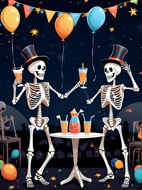 Photo halloween skeleton party scene