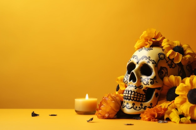 Halloween skull and flower background