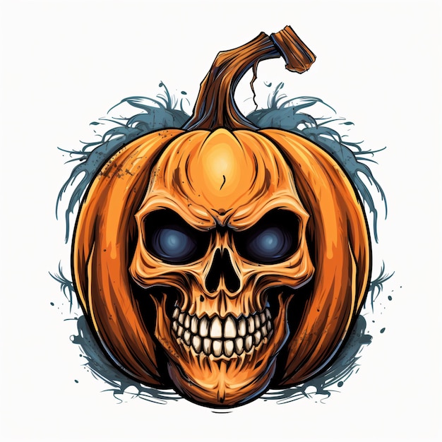 Halloween skull pumpkin white background