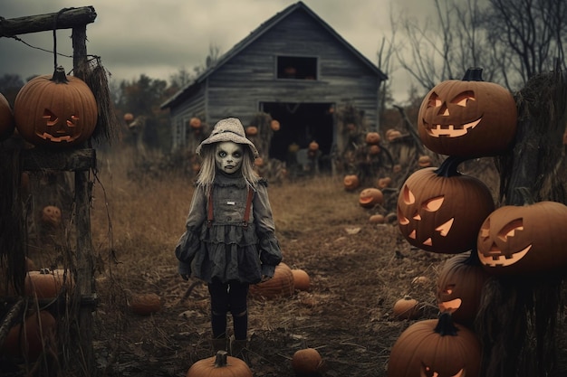 Halloween The souls of the dead returned to their homes Pumpkins witches skeletons sorceresses spirits of the dead dark night candies scary candles Generative AI