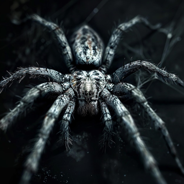 Photo halloween spider on fantasy black background