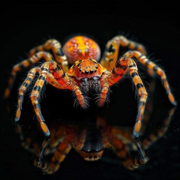 Photo halloween spider on fantasy black background