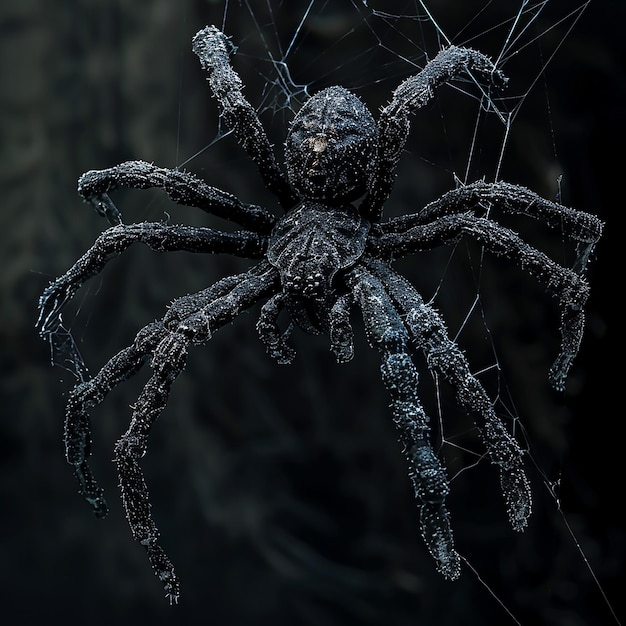 Photo halloween spider on fantasy black background