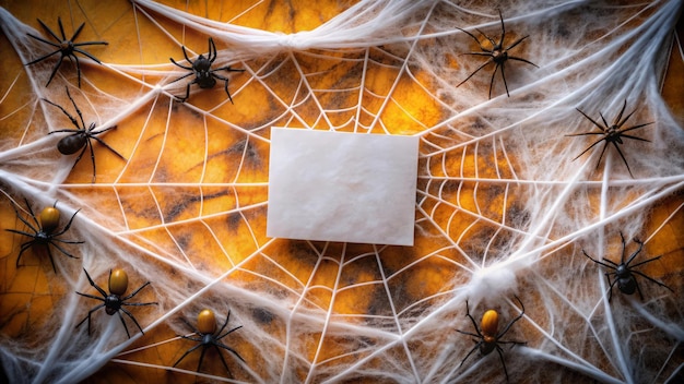 Photo halloween spider web with blank card for message