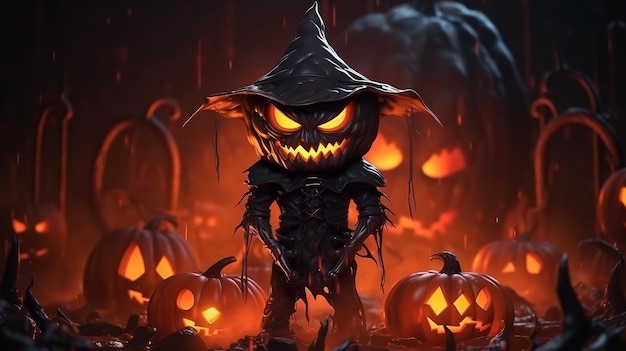 Halloween spooky character posing with pumpkin Generative Ai