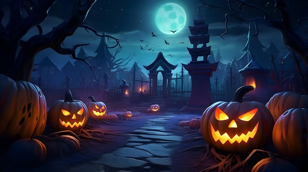 Halloween spooky night background AI generated image