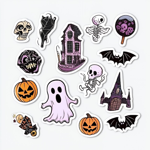 Halloween Stickers with Spooky Characters and Objects