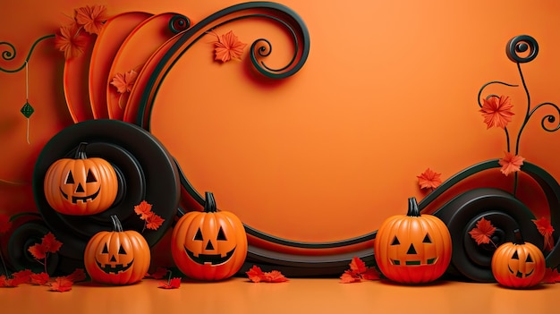 Halloween template background black orange color with pumkins