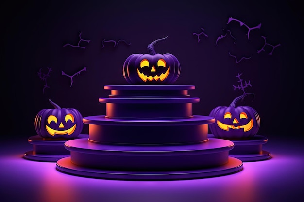 Halloween theme Items showcased on purple podiums