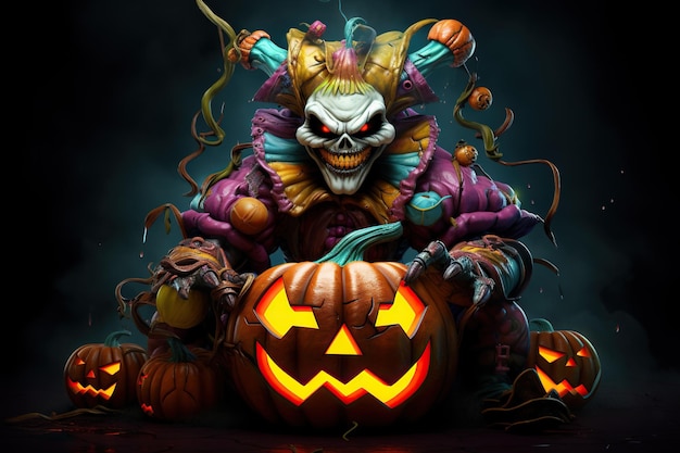 a halloween theme scary clown and things bad guy colorful bokeh background