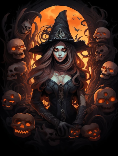 Halloween themed concept art scary witches and pumpkins