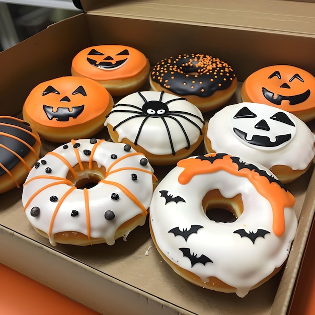 Halloween themed donuts with spooky decorations