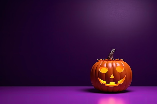 Halloween themed Orange podium pumpkin purple background Copy space