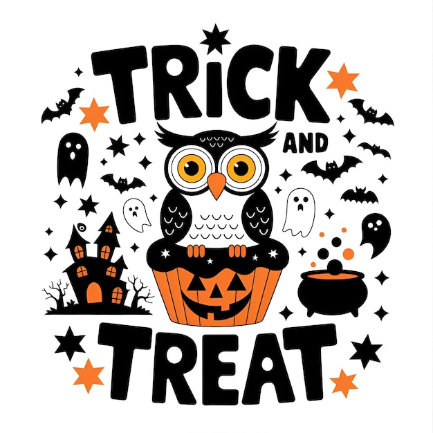 Photo a halloween treat and treat written on a white background