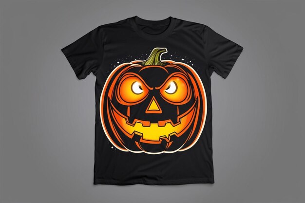 Photo halloween tshirt design featuring glowing jackolantern and eerie eyes