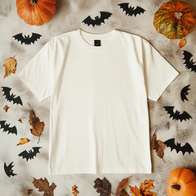 Halloween tshirt mockup Flat lay shirt mock up front top view Crewneck short sleeve tee mockup