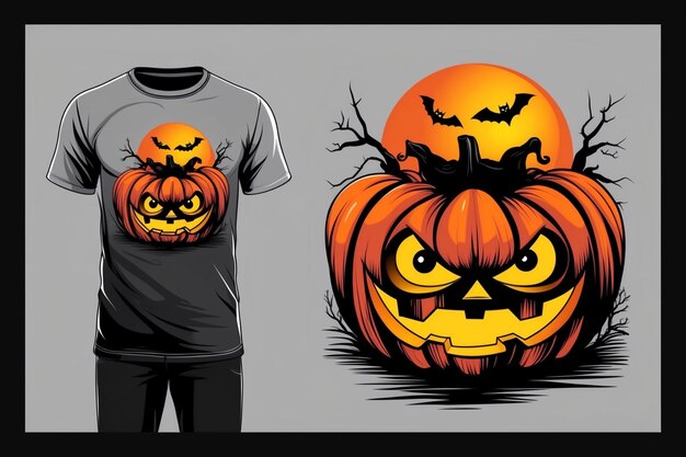 Photo halloween tshirt with eerie eyes and glowing jackolantern