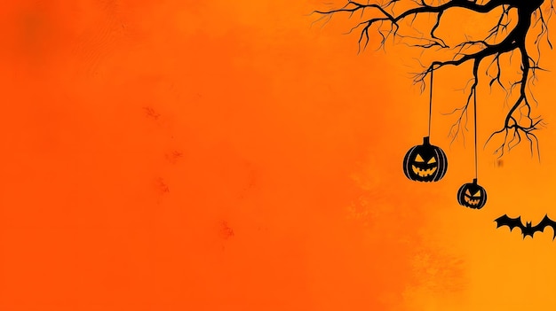 Photo halloween vibes pumpkins bats and leaves on an orange background