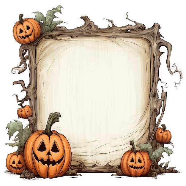 Halloween vintage frame halloween free background Ai generated high resolution Halloween illustration on white background