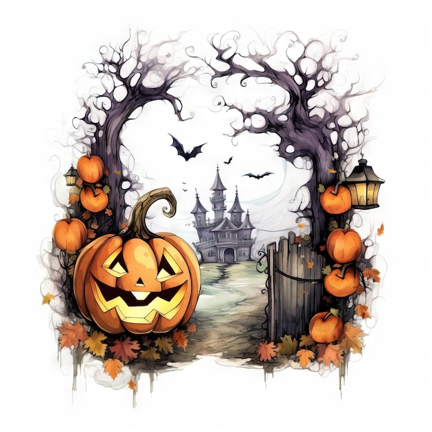 Halloween vintage frame halloween free background Ai generated high resolution Halloween illustration on white background