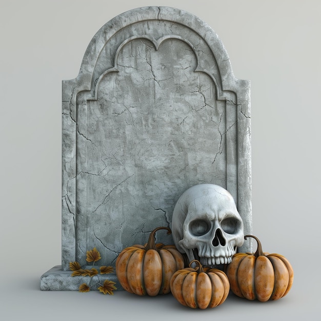 Photo halloween vintage textured empty graveyard tombstone surrounded by orange jack o lanterns pumpkins