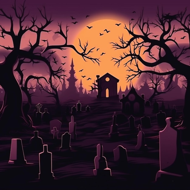 Halloween wallpaper with cemetery at night 9