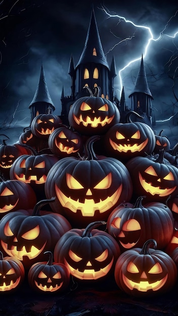 Halloween wallpaper with evil pumpkins