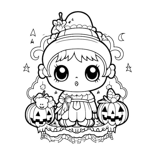 halloween witch hand drawn coloring page illustration generative ai