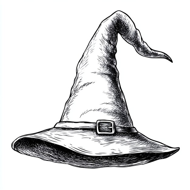 Photo halloween witch hat elements in line style clipart for stickers postcard decorations