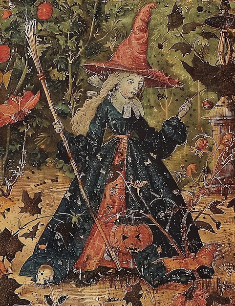 halloween witch vintage medival page Junk Journal