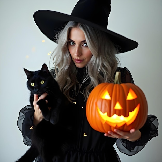 halloween witch with pumpkin