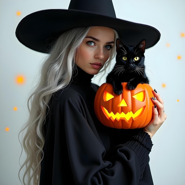 halloween witch with pumpkin